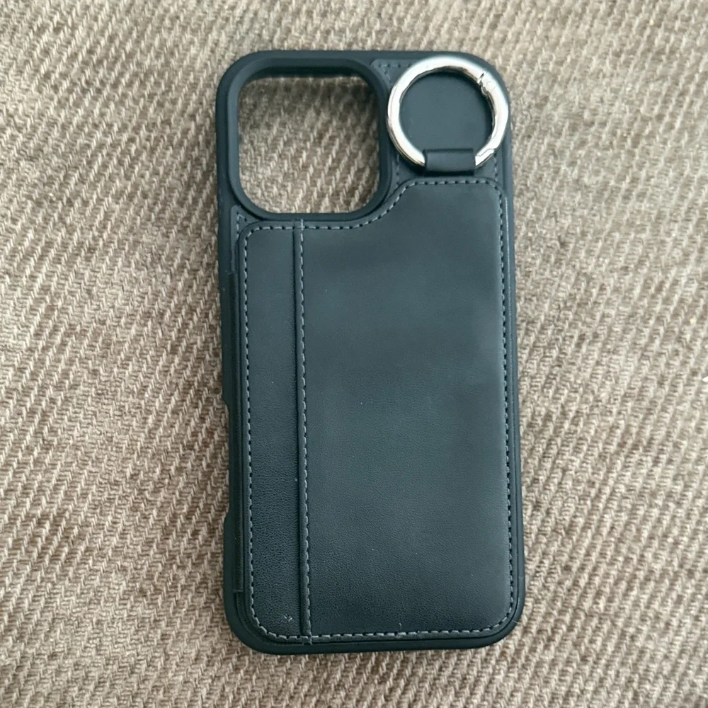 Black Leather iPhone 16 Pro Max Case with Ring Holder